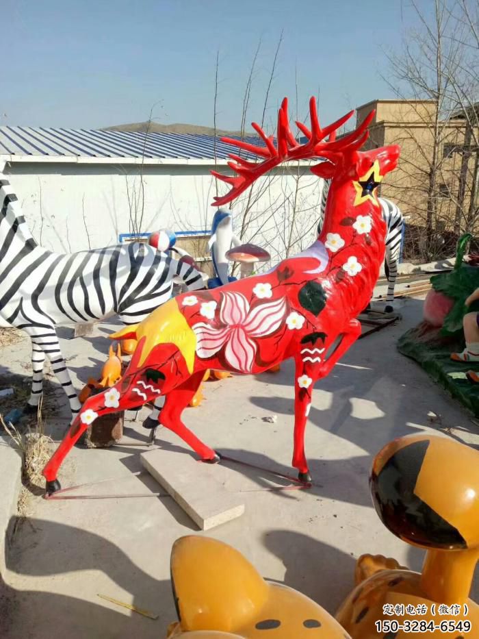 彩繪小鹿雕塑生產商 仿真雕塑 步行街擺件