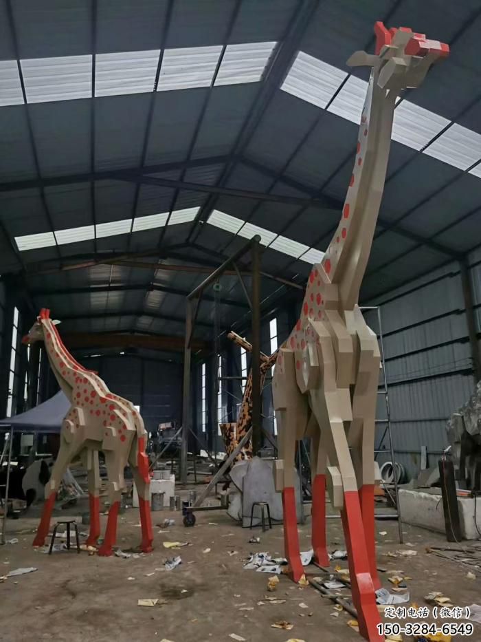 不銹鋼長頸鹿雕塑，異形幾何動物，售樓處小區(qū)擺件 (6)
