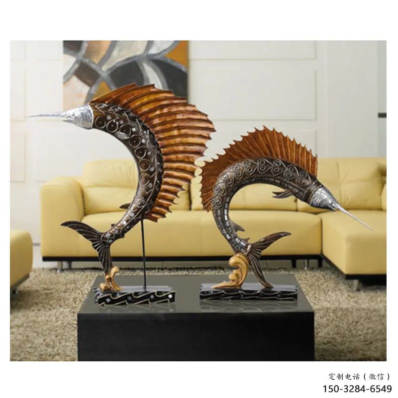 彩繪劍魚雕塑廠家，海洋生物雕塑，公園廣場大型雕塑