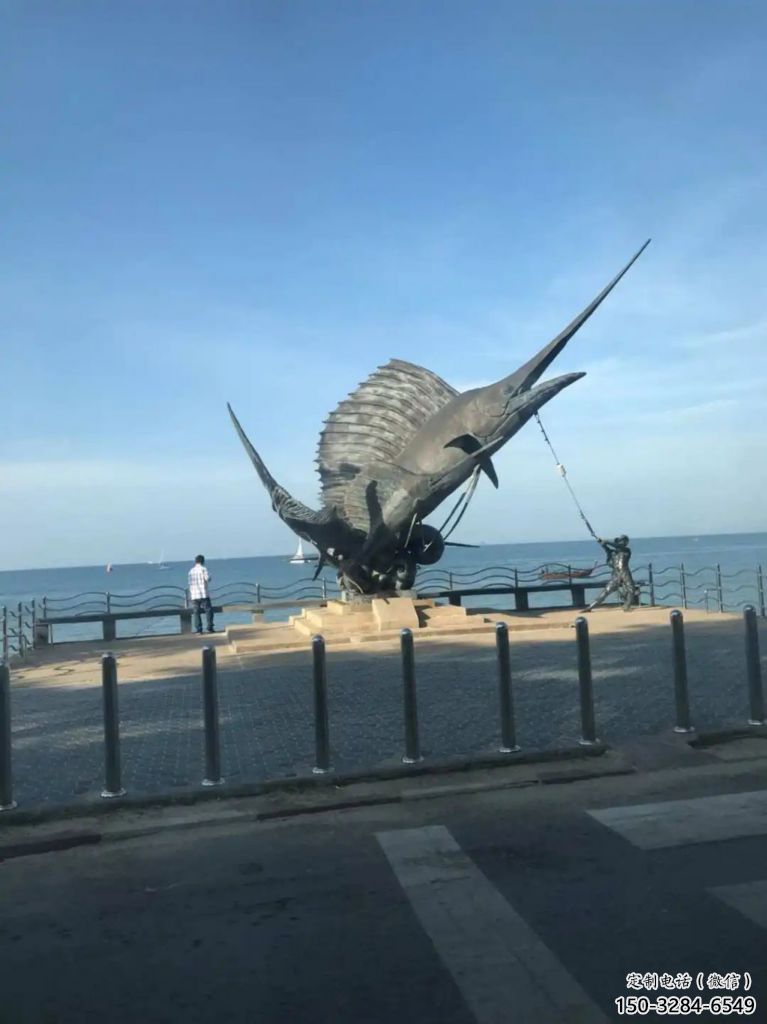 彩繪劍魚雕塑生產制作，海洋生物雕塑，公園大型雕塑