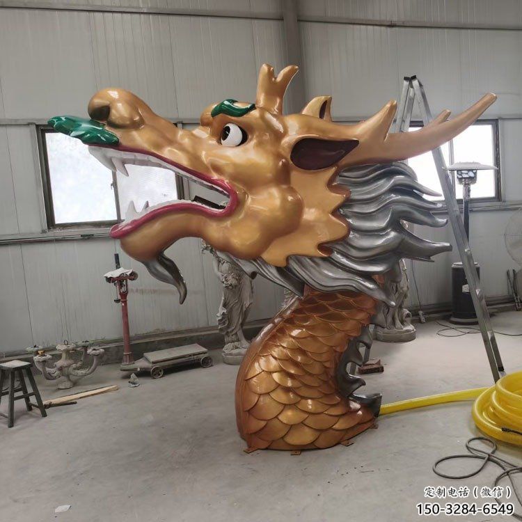 抽象龍頭雕塑，黃銅材質，公園園林擺件