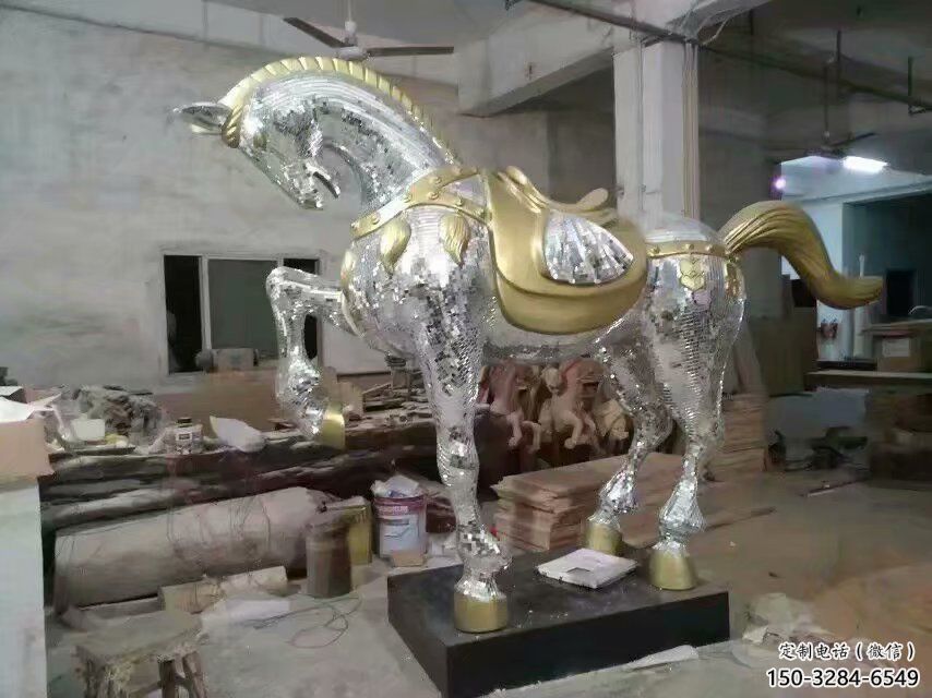 加工奔馬雕塑，鏡面工藝，仿真動物小品