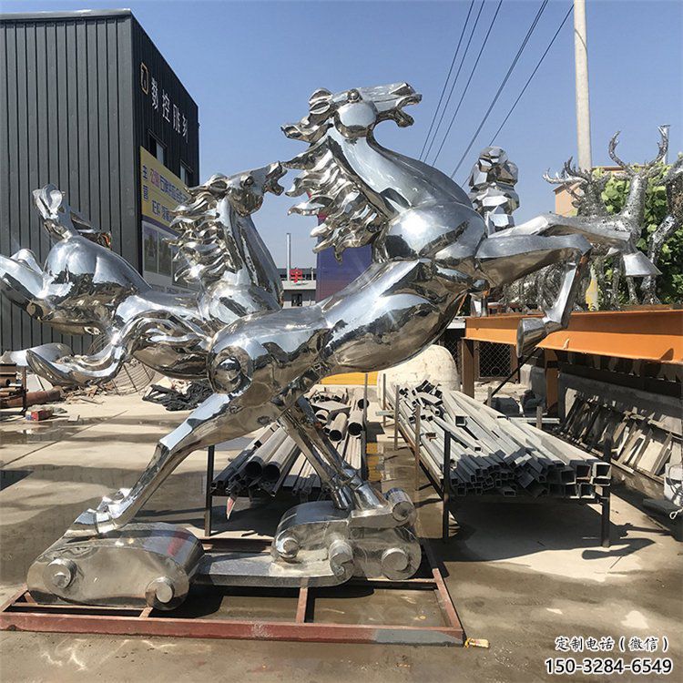 抽象不銹鋼奔馬雕塑，城市動物擺件，廣場雕塑