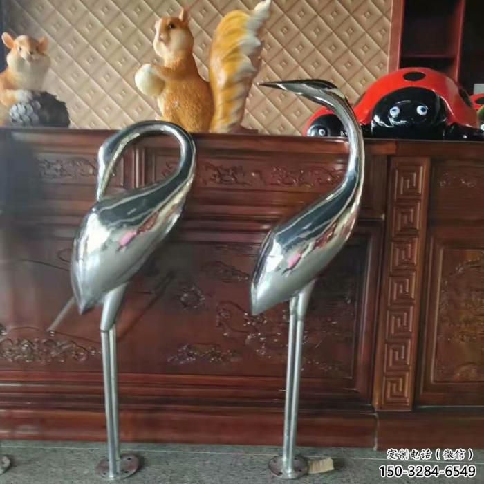 幾何不銹鋼丹頂鶴雕塑 庭院仿真雕塑 彩繪擺件