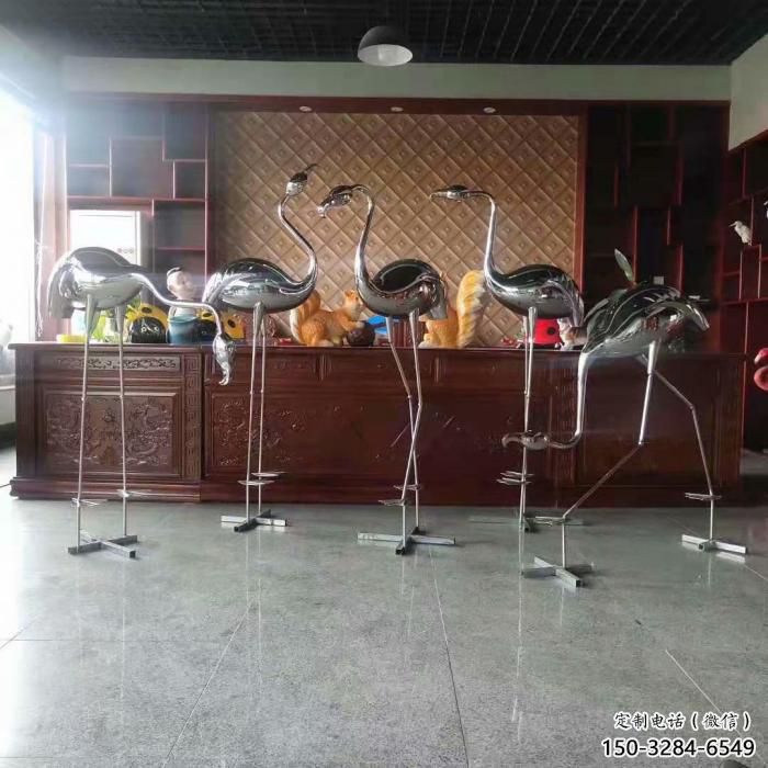 售樓處不銹鋼丹頂鶴雕塑 商業街仿真雕塑 動物擺件