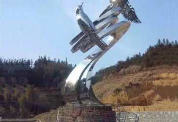 不銹鋼老鷹雕塑，公園標識建筑，鏡面工藝效果