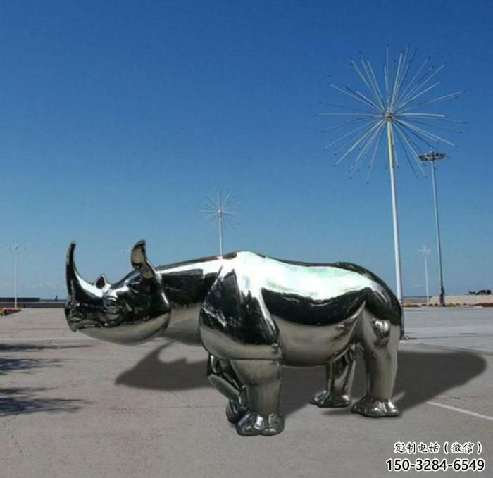 公園犀牛雕塑，噴砂發光雕塑，鑄銅工藝