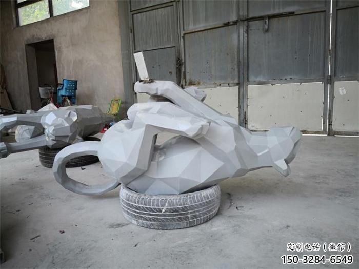 小區獵豹雕塑，拉絲動物雕塑，抽象效果
