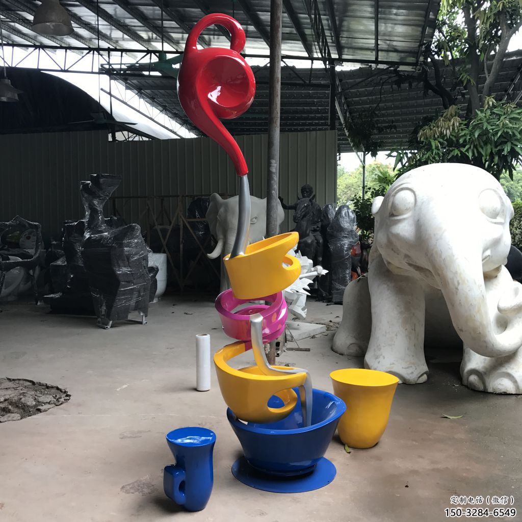 大型茶壺雕塑，鍍銅景觀雕塑，彩繪工藝