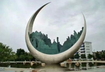 農村月亮雕塑，鏤空景觀雕塑，抽象效果