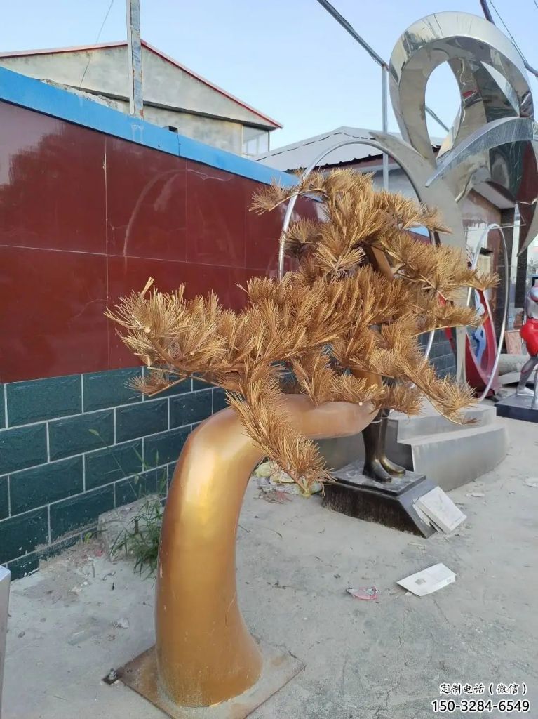農(nóng)村松樹雕塑 抽象藝術(shù)植物雕塑 烤漆大樹雕塑
