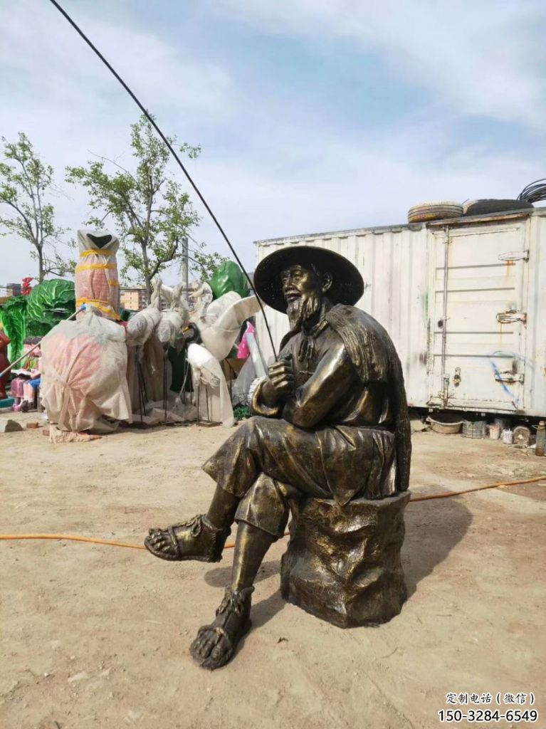 廣場(chǎng)船夫雕塑 抽象民俗雕塑 烤漆姜太公雕塑