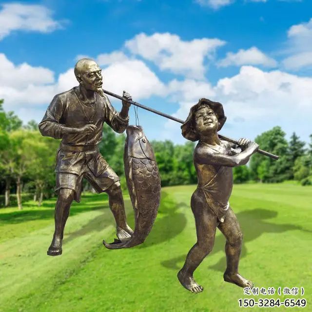 創意漁民雕塑 鑄銅民俗雕塑 公園捕魚雕塑