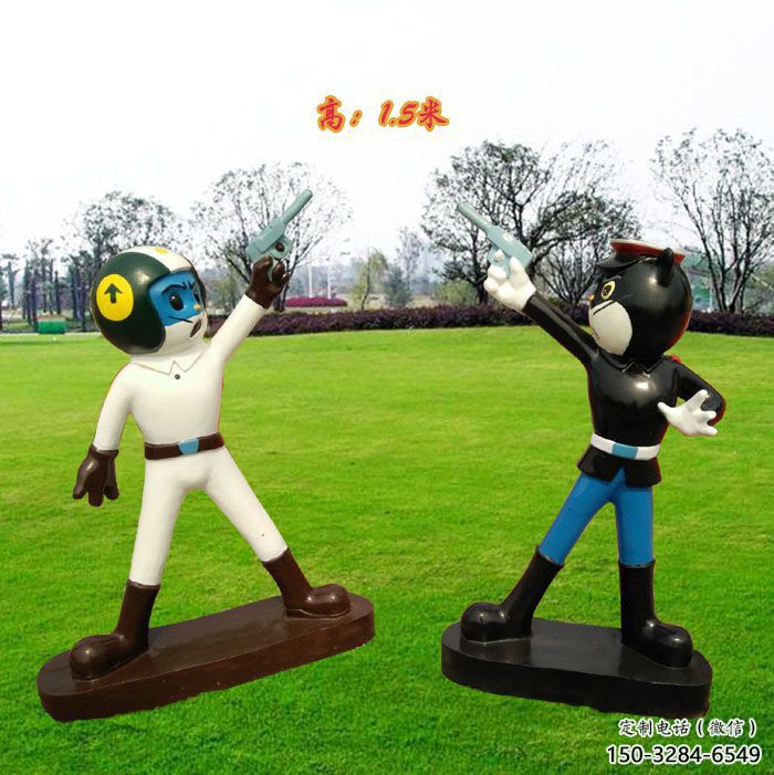 現代黑貓警長雕塑 大型卡通雕塑 彩繪雕塑