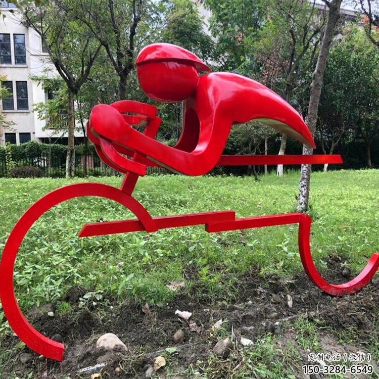街頭自行車雕塑 大型別墅區(qū)運(yùn)動(dòng)員雕塑 鋼管體育雕塑