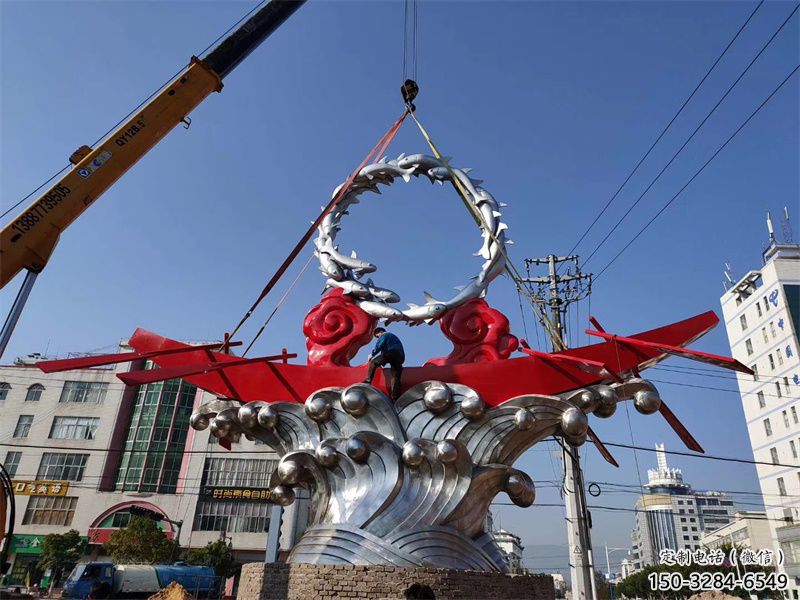 彩繪龍舟雕塑 電鍍現(xiàn)代劃槳雕塑 公園競賽雕塑