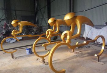 啞光賽車雕塑 拉絲賽車人雕塑 步行街體育雕塑