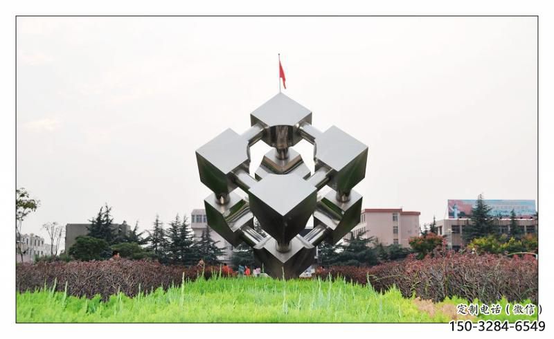 鏤空立方體雕塑 噴水園林幾何體雕塑 住宅小區雕塑