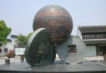 大門口古幣雕塑 發(fā)光公園雕塑 仿真銅幣雕塑