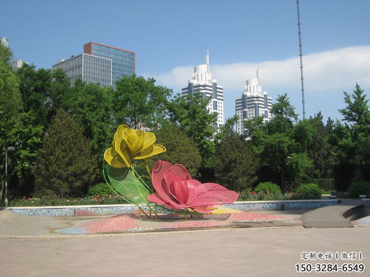 鏤空月季花雕塑 噴水園林花卉雕塑 住宅小區花朵雕塑