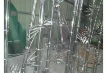 鏡面竹葉雕塑 烤漆大型竹類雕塑 拋光植物雕塑