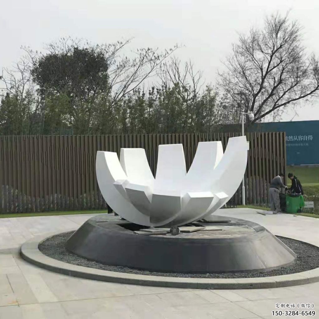 中式蓮花雕塑 啞光水蓮花雕塑 游樂場花卉雕塑