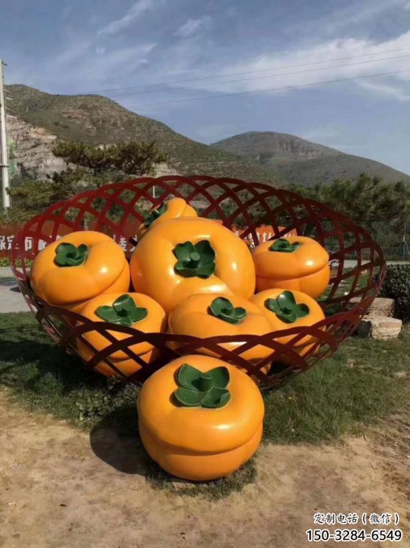景觀果籃雕塑制作選用，景區案例，柿子果籃雕塑制造商