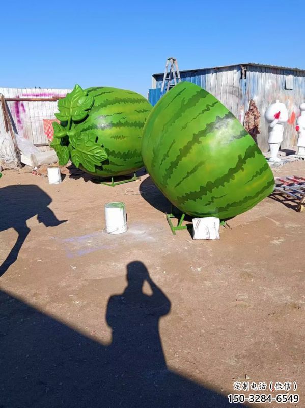 花園果籃雕塑點擊，多彩藝術，西瓜果籃雕塑承接