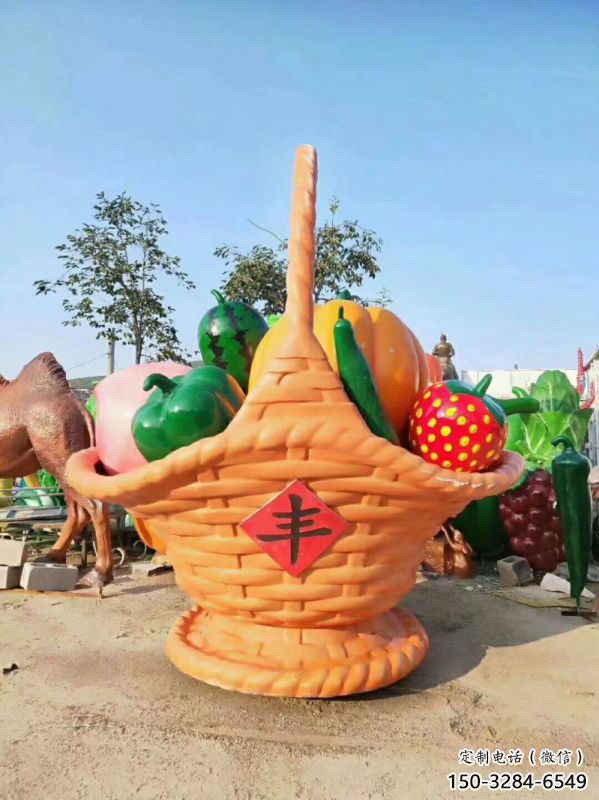 公園果籃雕塑訂做，街景小品，鴨梨果籃雕塑定制