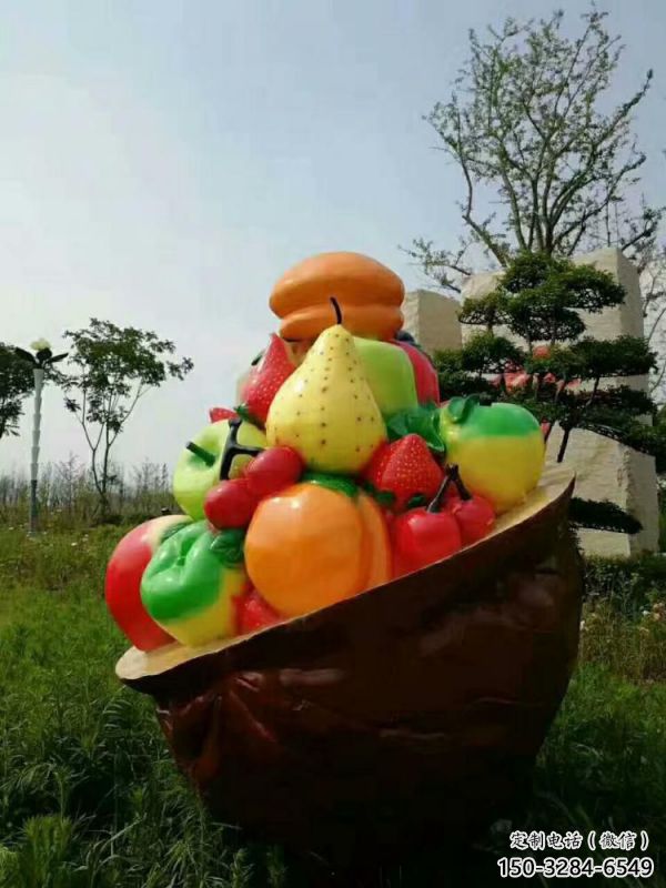 景觀果籃雕塑定做，美陳雕塑，鴨梨果籃雕塑