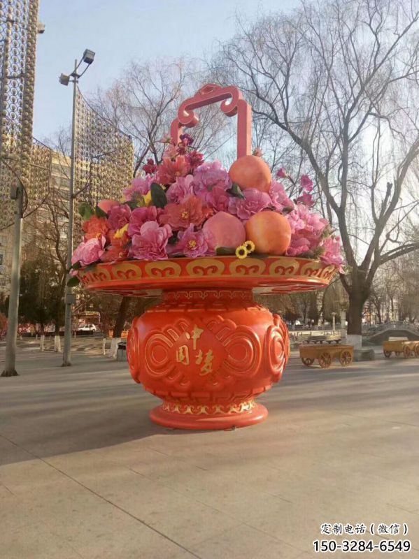 小花籃雕塑承接，景區(qū)案例，運動花朵花籃雕塑承接