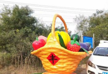 景觀果籃雕塑承接，城市裝飾，大型不銹鋼果籃雕塑公司
