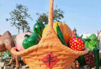 果籃雕塑優(yōu)選，室外雕塑，彩繪仿真果籃雕塑優(yōu)選