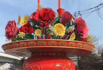 企業標志花籃雕塑預定，小區擺件，慶典花籃雕塑主題精品