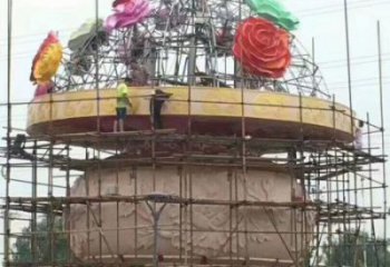 廣場花籃雕塑批發(fā)，廣場系列，鐵藝花籃雕塑工藝定價