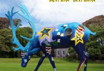 吃草鹿彩繪雕塑，多彩藝術，小鹿雕塑展品