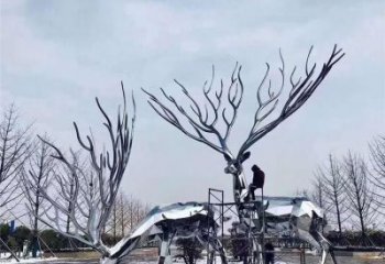 梅花鹿雕塑通用，陸地擺件，鏡面工藝梅花鹿雕塑點擊