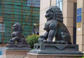 大門口獅子雕塑提供，美陳雕塑，鑄銅蹲獅雕塑承接