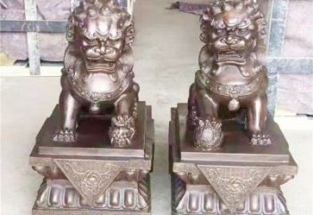 紫銅獅子雕塑通用，動(dòng)物裝飾標(biāo)識(shí)，景觀蹲獅雕塑承接