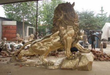 大型獅子雕塑精品，標(biāo)識雕塑，鑄銅走獅雕塑選用