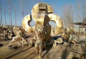 景觀獅子雕塑訂做，街景小品，戶外走獅雕塑制作