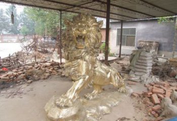 門口獅子雕塑點擊，地標(biāo)動物擺件，走獅雕塑承接