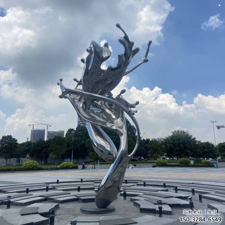 園林海浪雕塑，噴漆景觀雕塑，鏡面形式