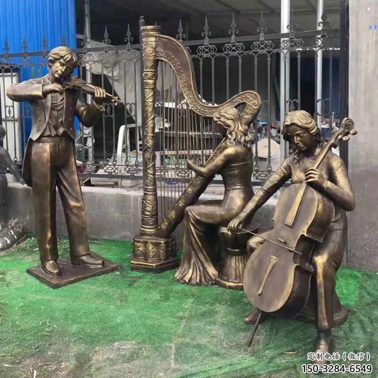 彈古箏雕塑供應，圓雕體系，民俗人物雕塑展品