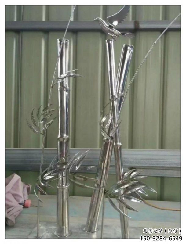 竹葉雕塑制造，中式工藝，不銹鋼鏡面竹葉雕塑制造