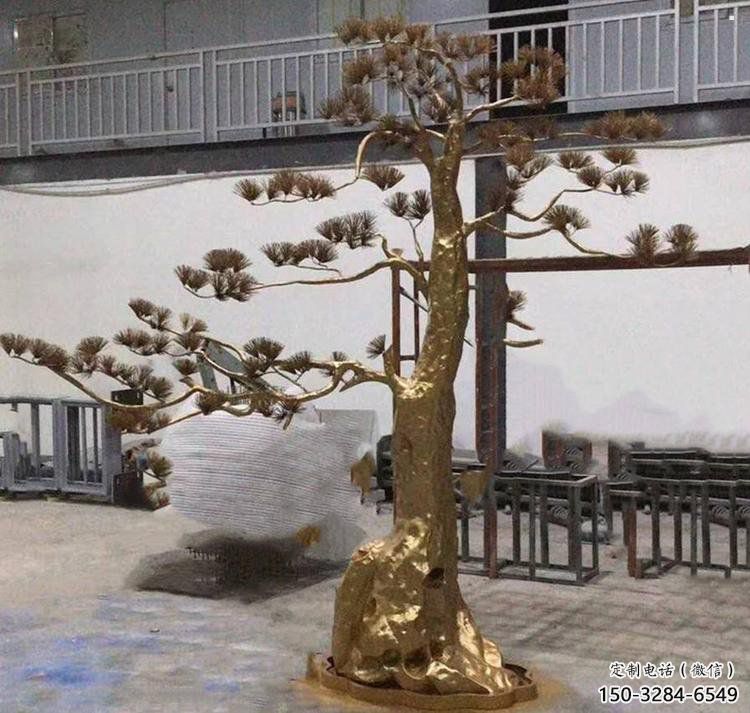松樹雕塑廠家，村標概念，不銹鋼松樹雕塑通用