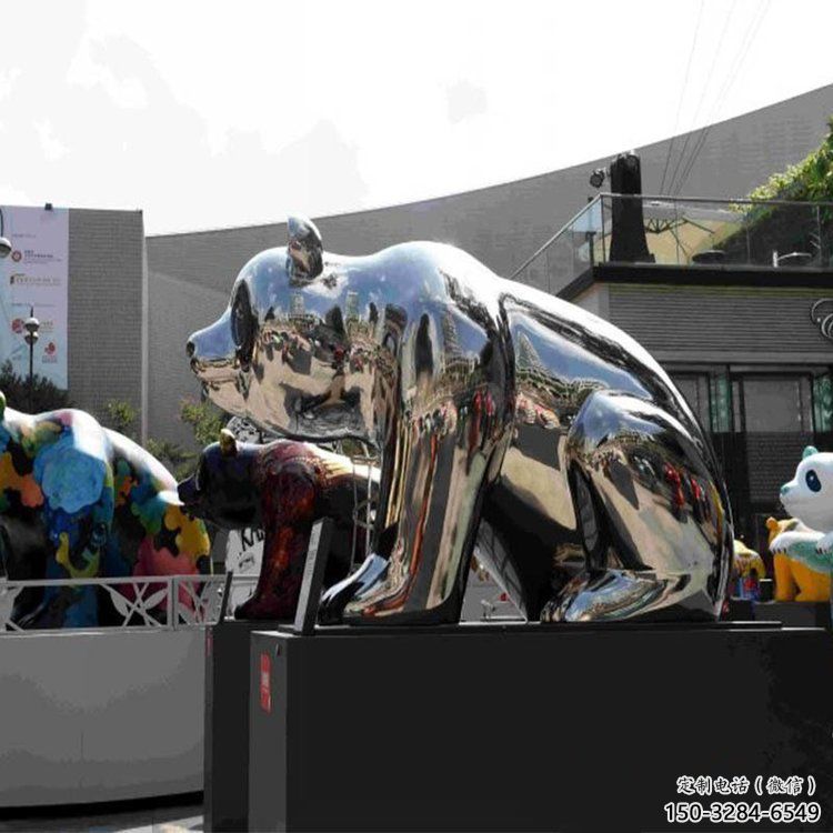 廣場熊貓雕塑供求，露天雕塑，鏡面不銹鋼熊貓雕塑標準