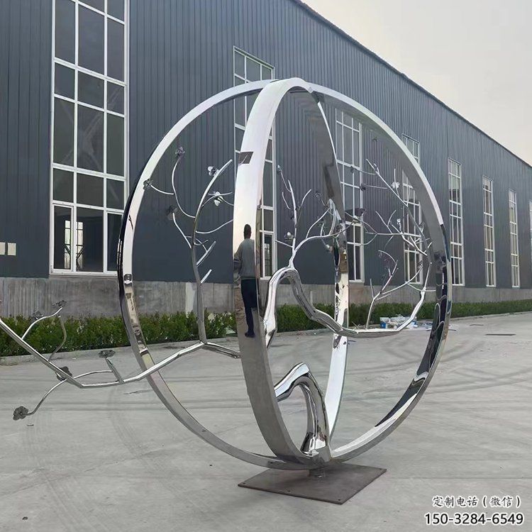 庭院圓環雕塑，鏡面歐式雕塑，網格形式