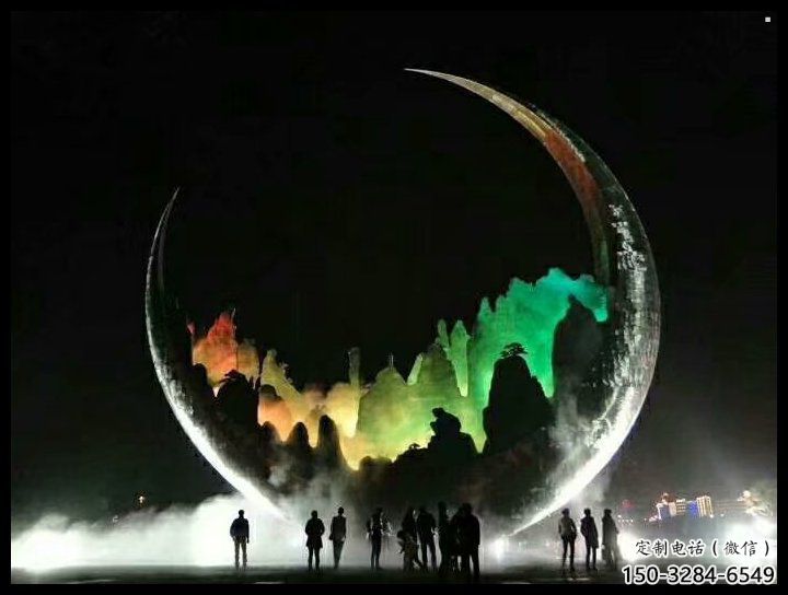 城市月牙雕塑，網格體育雕塑，古銅效果