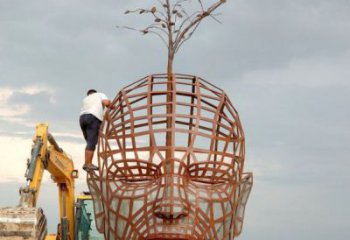 鐵藝人頭像雕塑制造商，室外軟裝，鏤空人頭像雕塑制作承接